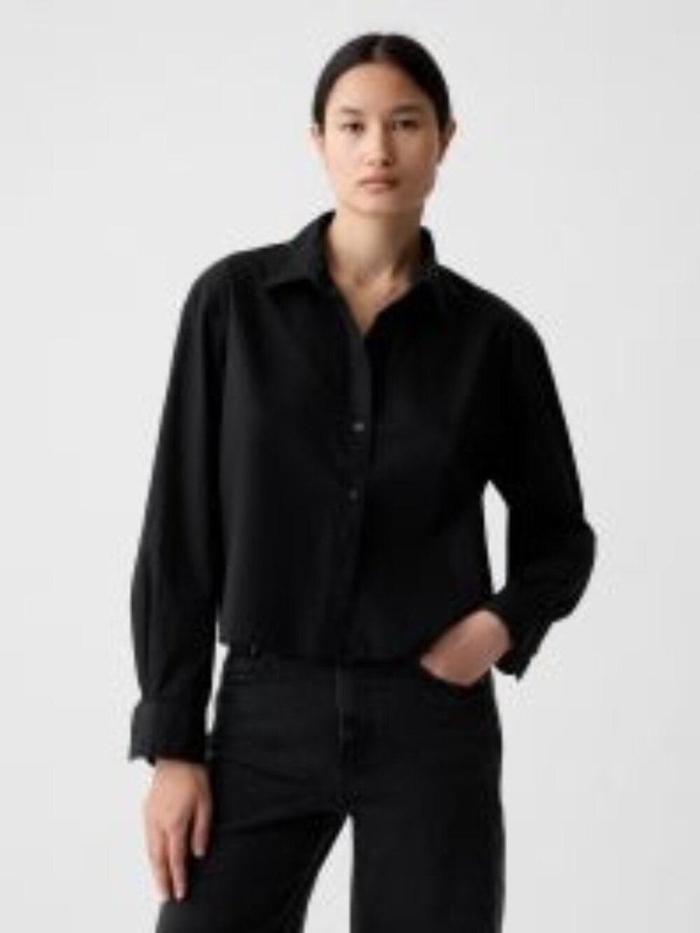 GAP Organic Cotton Poplin Cropped Shirt XXL Black Oversized Button-Down